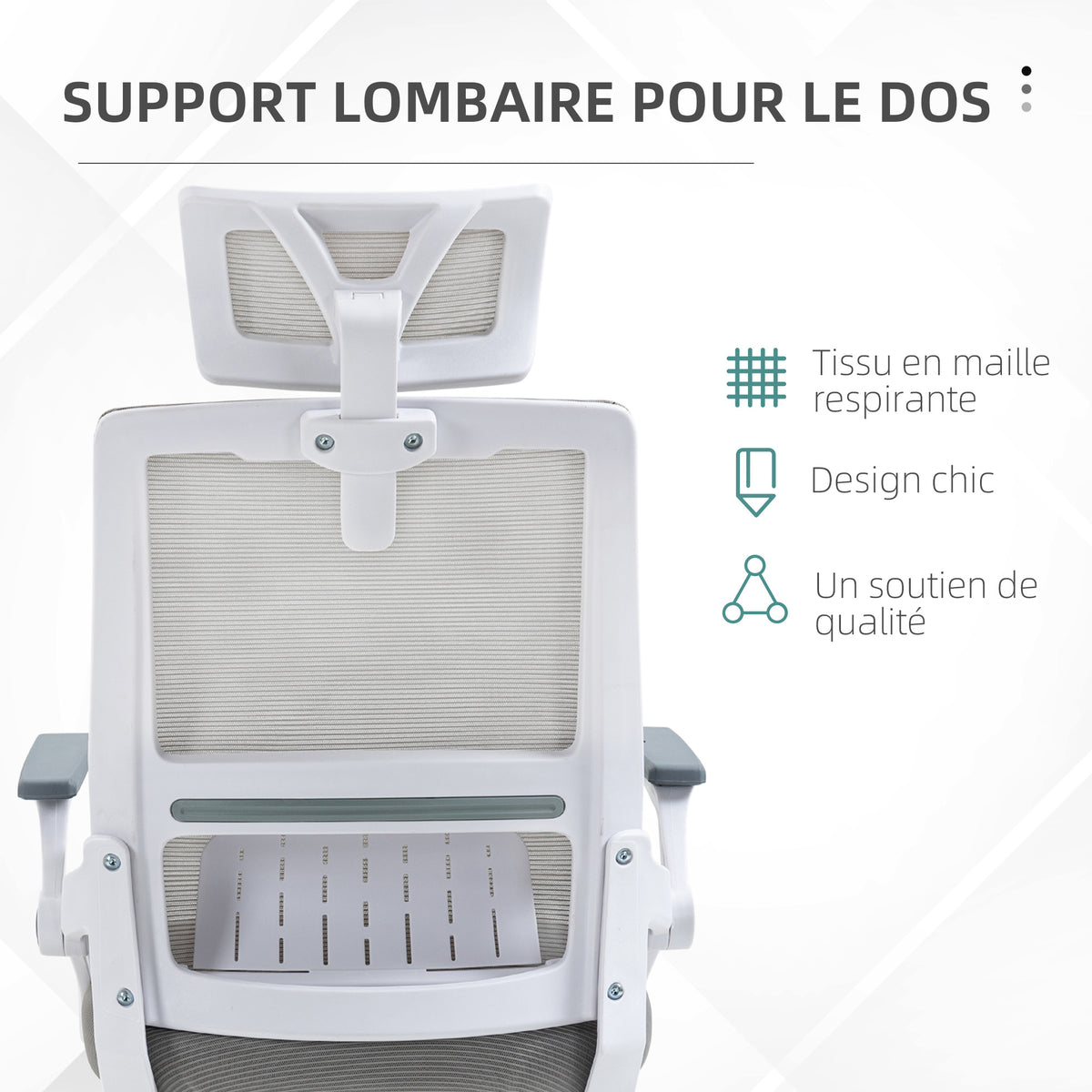 Fauteuil de bureau réglable tissu maille polyester dossier ergonomique inclinable pivotant Gris-5