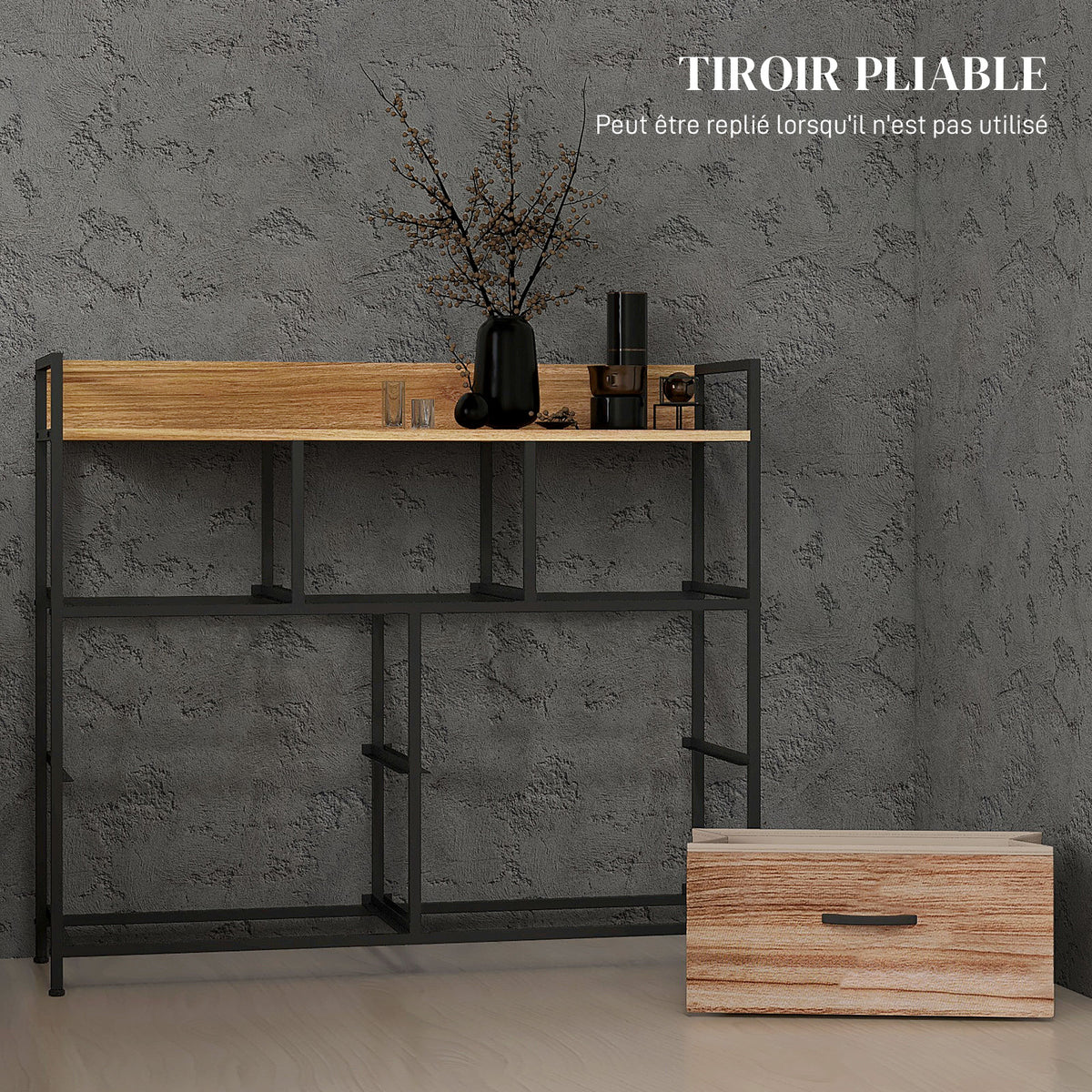 Commode 7 tiroirs meuble de rangement tiroir en tissu pliant - structure acier noir - 98 x 29 x 85 cm-5