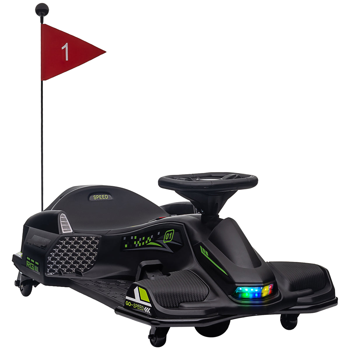Kart électrique pour enfant 12V, karting enfant, vitesse réglable 3-8 km/h, mode de dérive, 90 x 53 x 99 cm, noir-0