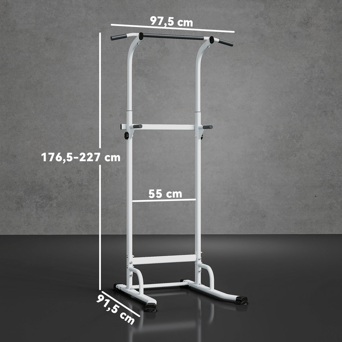 Power tower dip barre de traction autoportante réglable en hauteur cadre acier 91,5 x 97,5 x 176,5-227 cm pour la maison-2