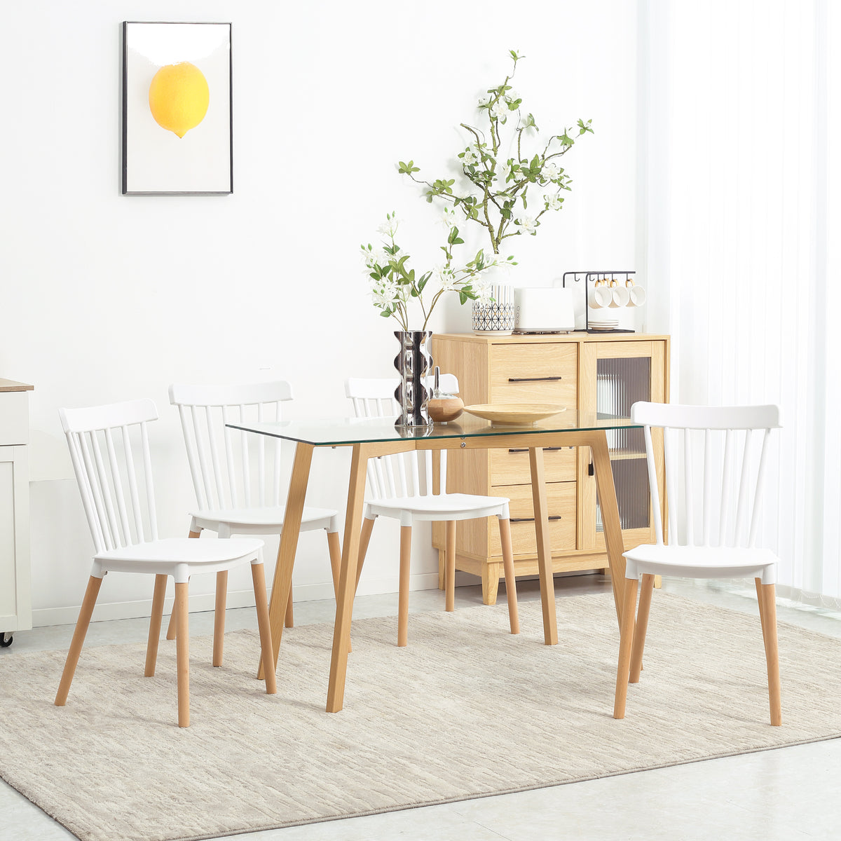 Lot de 4 chaises style scandinave dossier haut assise en polypropylène pieds en hêtre 48 x 52,5 x 83 cm blanc-9