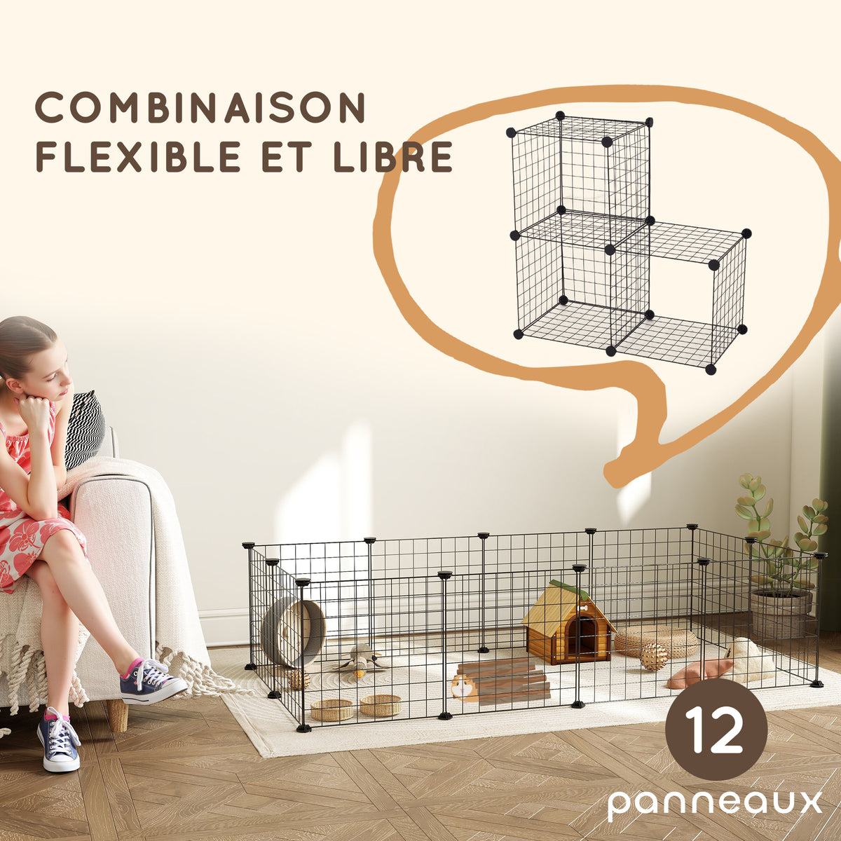 Cage parc enclos pour animaux domestiques L 106 x l 73 x H 36 cm bords arrondis fil métallique noir-3