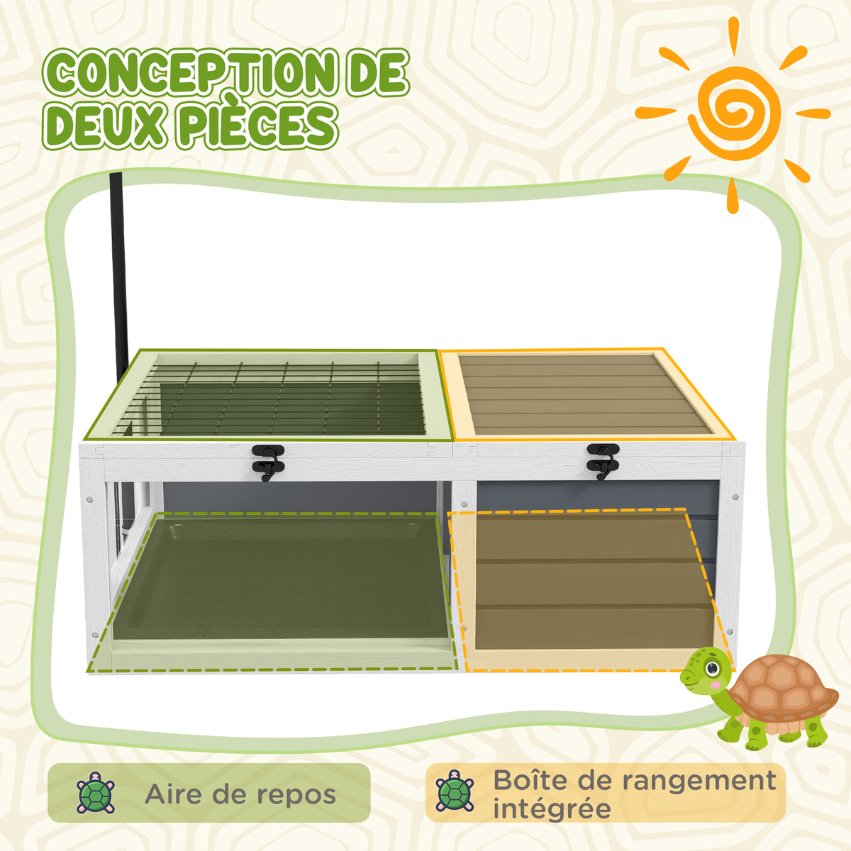 Maison enclos cage pour petit animal tortue avec 2 espaces support de lampe réglable 81 x 48 x 31,5 cm gris-3