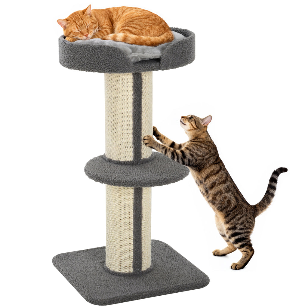 Arbre à chat, arbre à grimper griffoir pour chat, tissu bouclette, centre d'activités 2 plate-formes gris-0