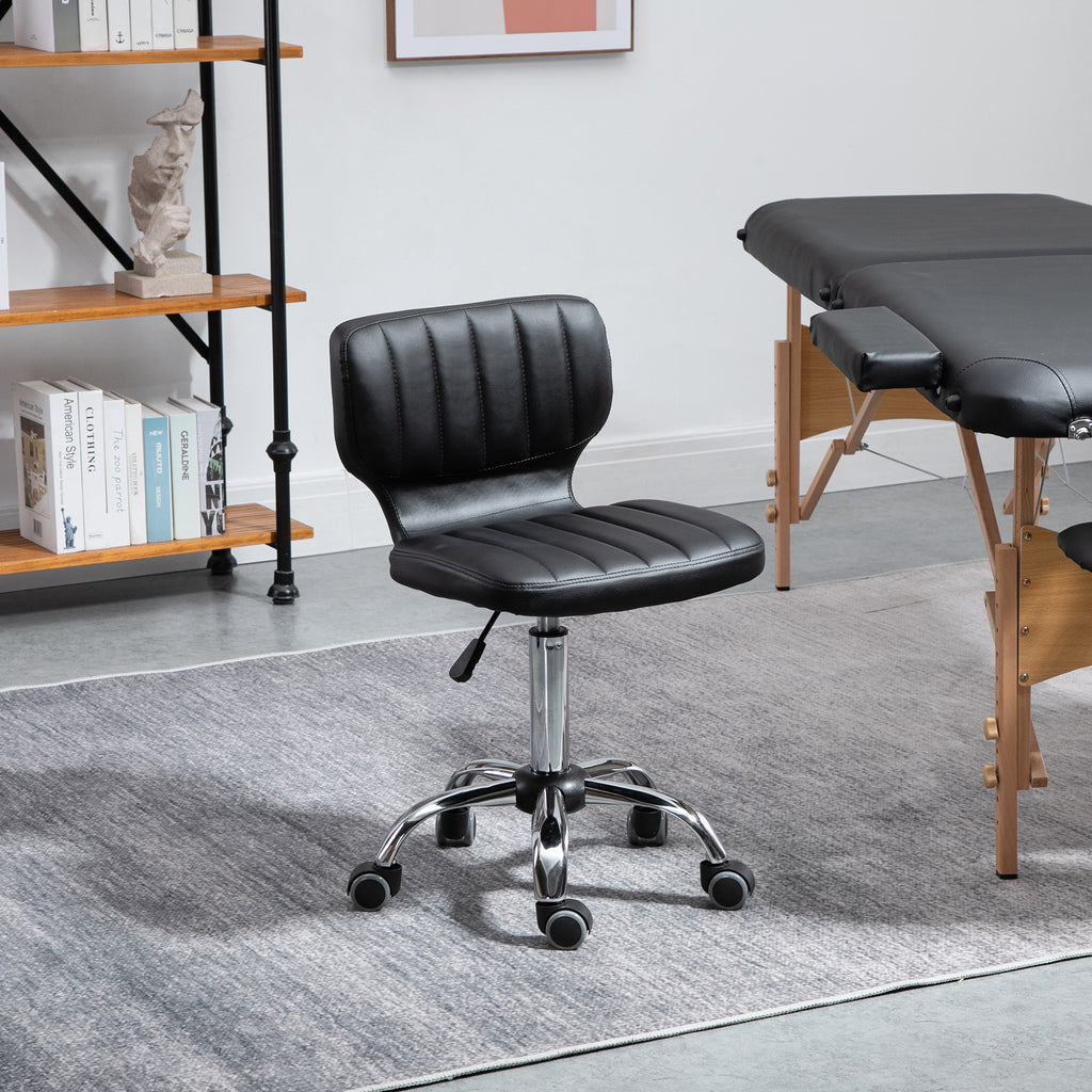 Tabouret à roulettes - tabouret de travail pivotant 360° -  - tabouret ergonomique - hauteur assise réglable 47-62 cm - revêtement synthétique matelassé noir métal chromé-9