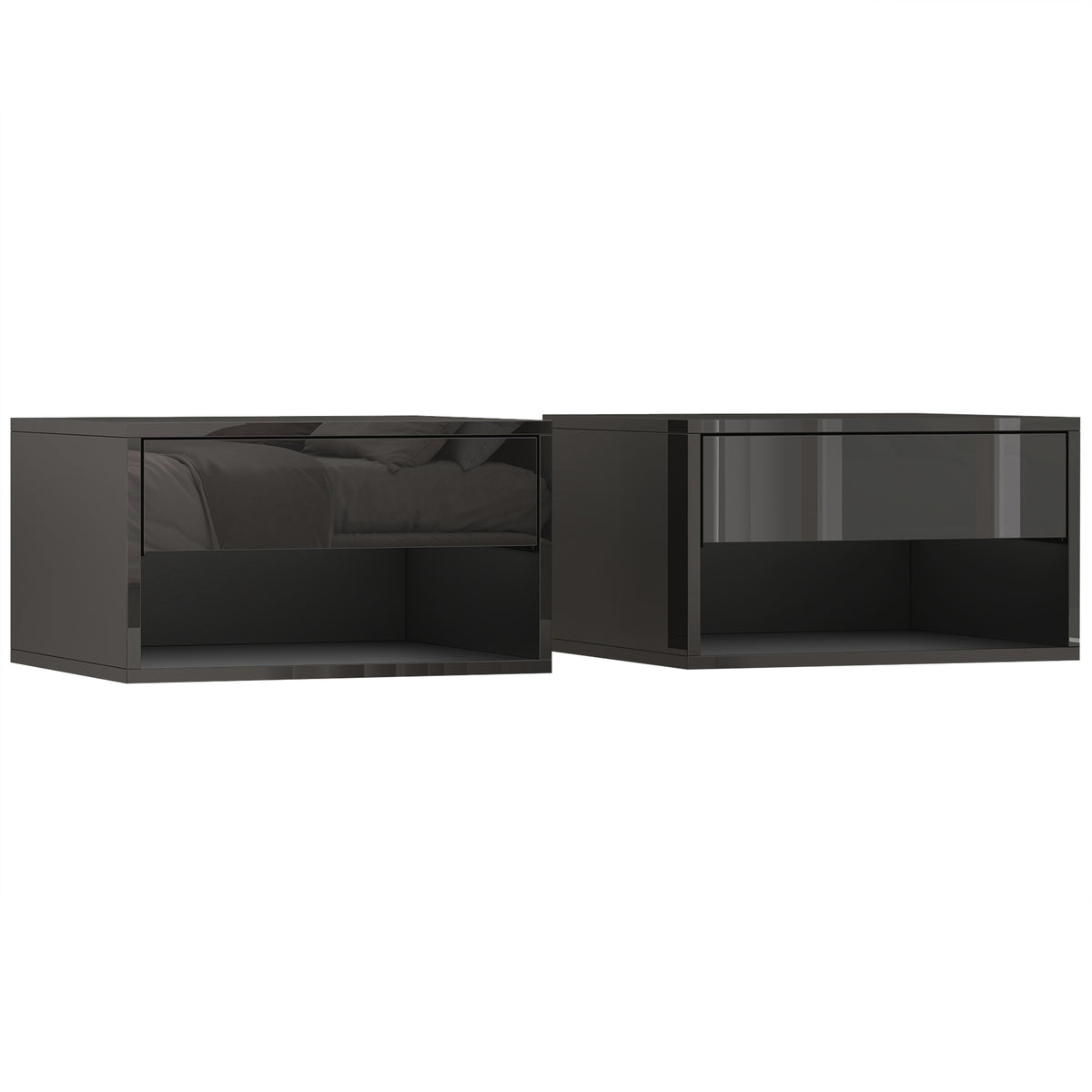 Lot de 2 tables de chevet murales, tables de nuit, tiroir, compartiment ouvert, plateau, 37 x 32 x 21 cm, noir-0