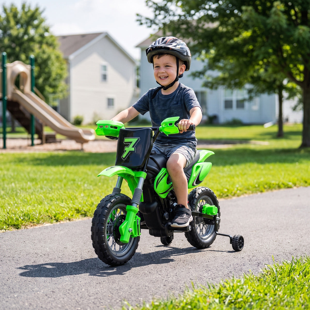 Moto Électrique Enfants 12 V, Vitesse Max 3 Km/h, Batterie au Lithium, Double Moteur, Suspension Arrière, Vert-9