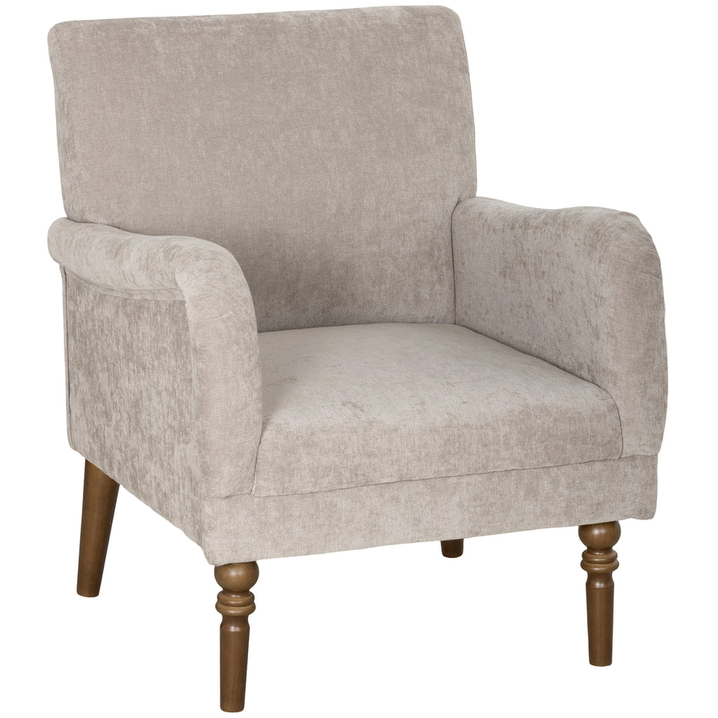 Fauteuil de salon, canapé 1 place avec dossier haut, accoudoirs, assise large, pieds en bois d'hévéa, tissu en lin, gris-0