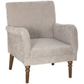 Fauteuil de salon, canapé 1 place avec dossier haut, accoudoirs, assise large, pieds en bois d'hévéa, tissu en lin, gris-0