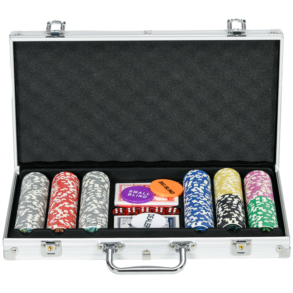 Mallette de Poker Coffret de Poker Complet, verrouillable, avec 300 jetons 2 Jeux de Cartes 3 boutons 1 Tapis en Feutre-0