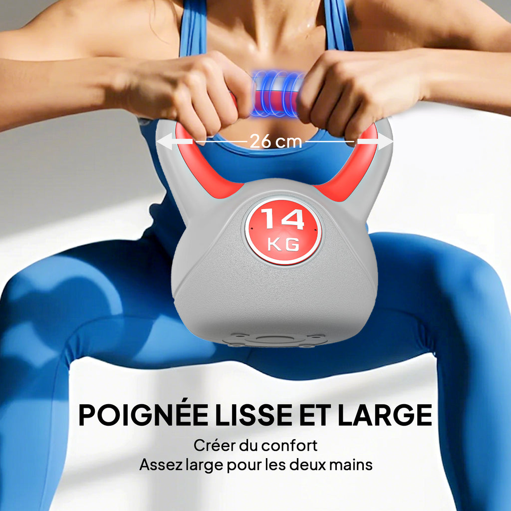 Kettlebell 14 kg, haltère avec poignée ergonomique, haltère à boule, musculation, entraînement, 26 x 18 x 32 cm, rouge-3
