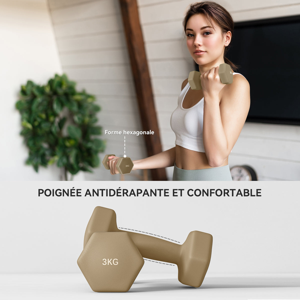 Ensemble d'haltères hexagonaux 12 kg avec mallette lot de 6 haltères revêtement en polyuréthane, en acier, multicolore-4