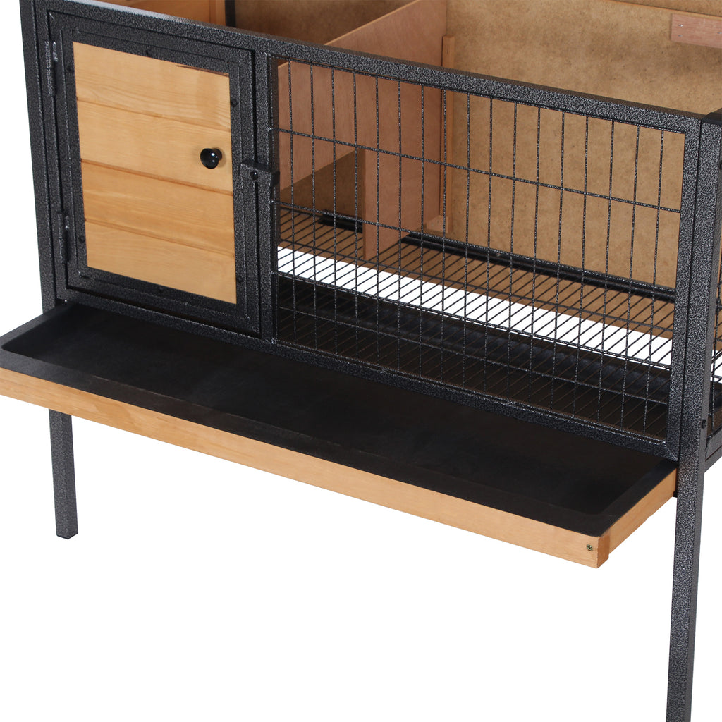 Cage à lapins en bois sur pieds, clapier pour rongeurs, cochons d'inde avec toit ouvrable - dim. 91,5L x 45l x 70H cm-8