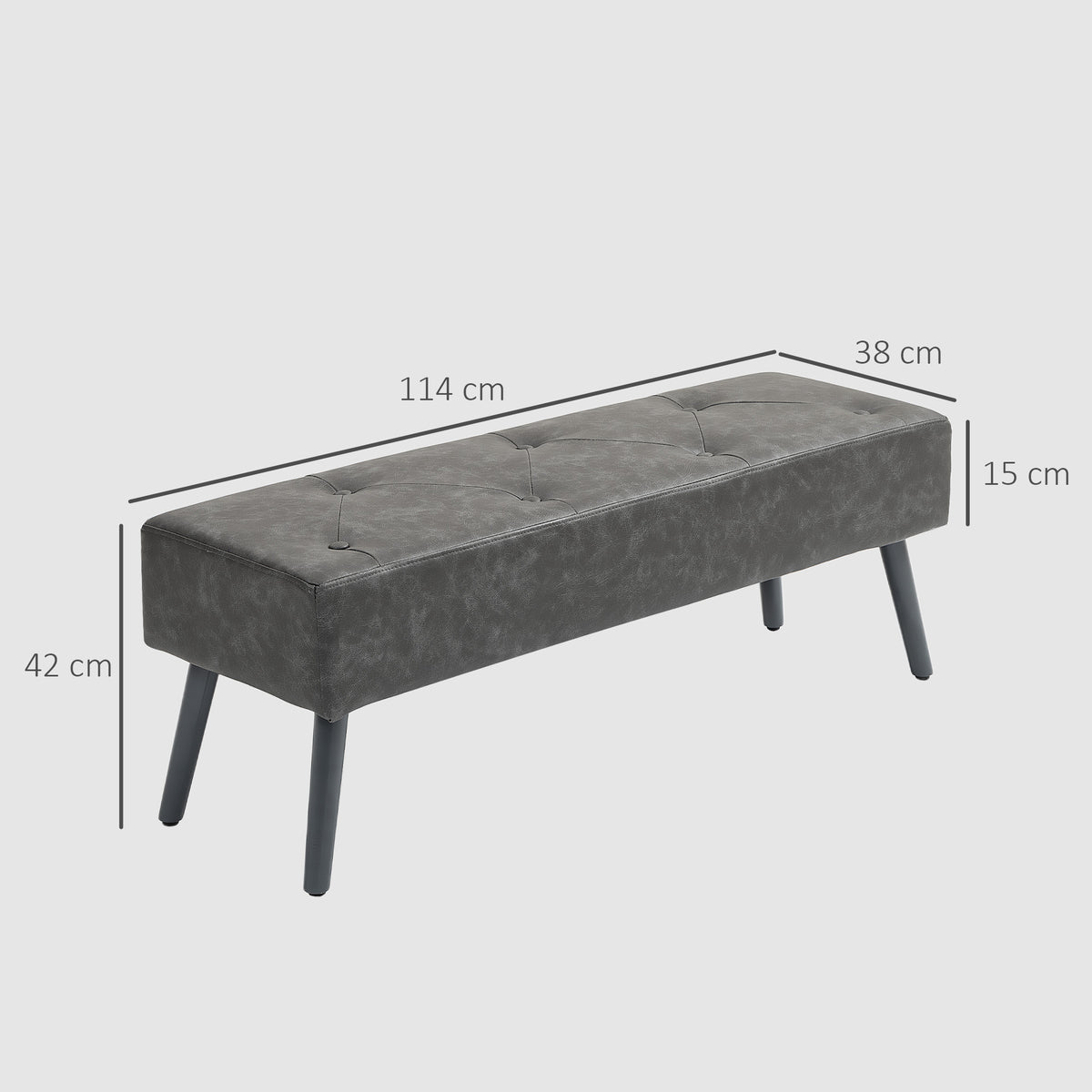 Banc bout de lit banquette capitonnée style vintage 114 x 38 x 42 cm piètement bois revêtement gris-2