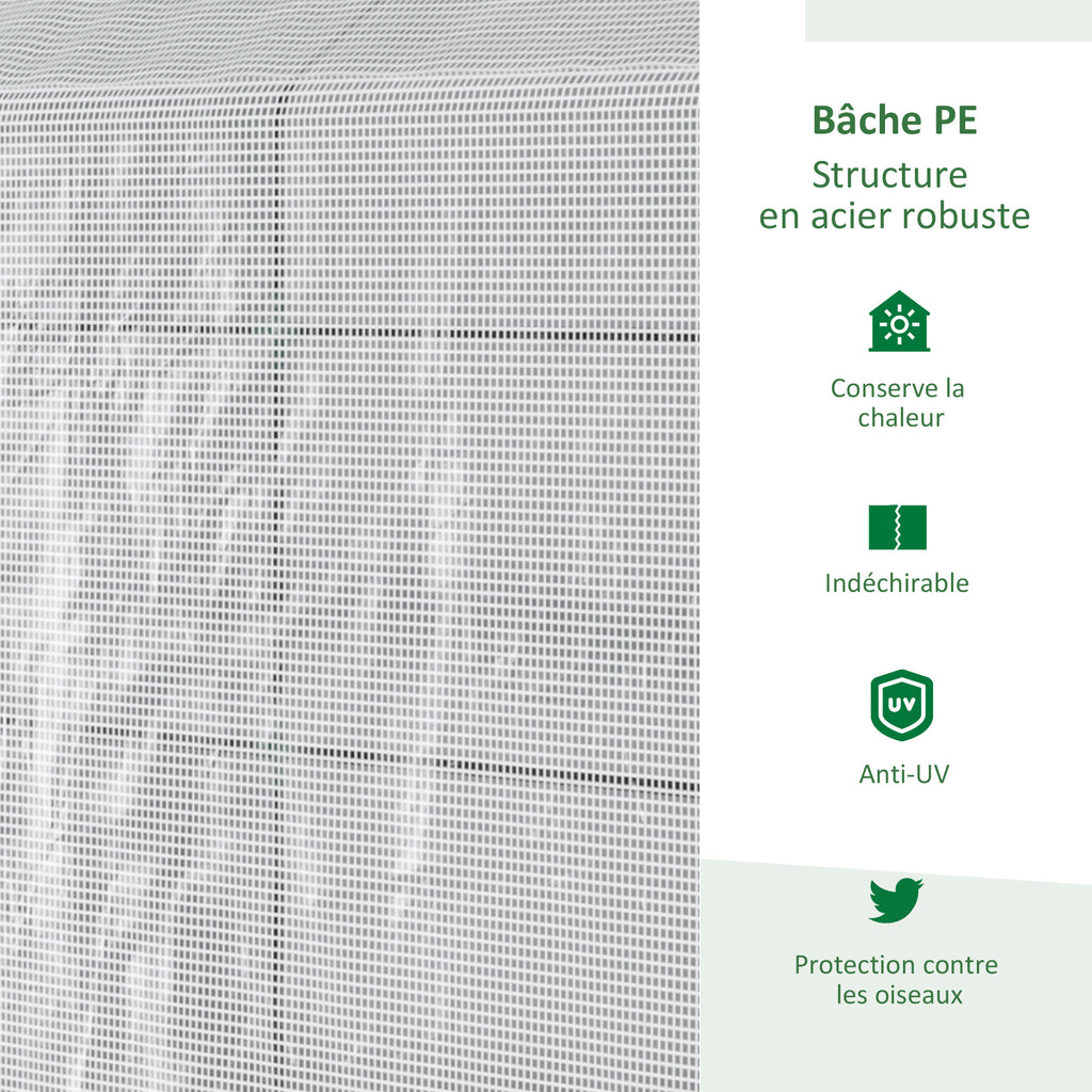 Serre de jardin PE avec étagère 2 niveaux, serre de balcon, bâche renforcée 140 g/m², acier, porte zippée-3