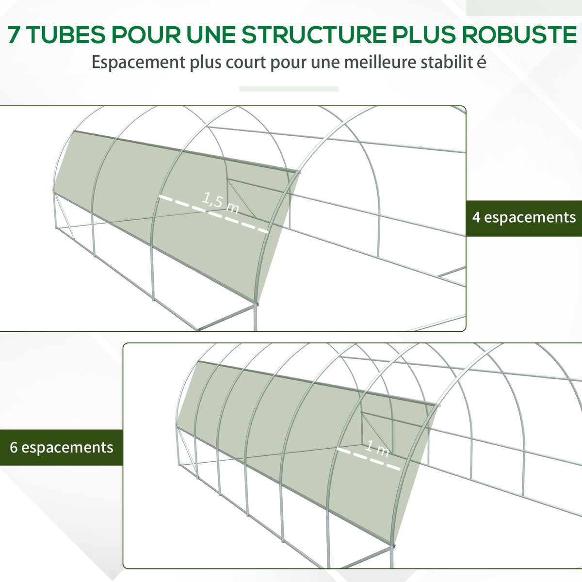 Serre de jardin 18 m² 6L x 3l x 2H m avec porte + parois latérales zippées enroulables, 12 fenêtres, acier PE-7