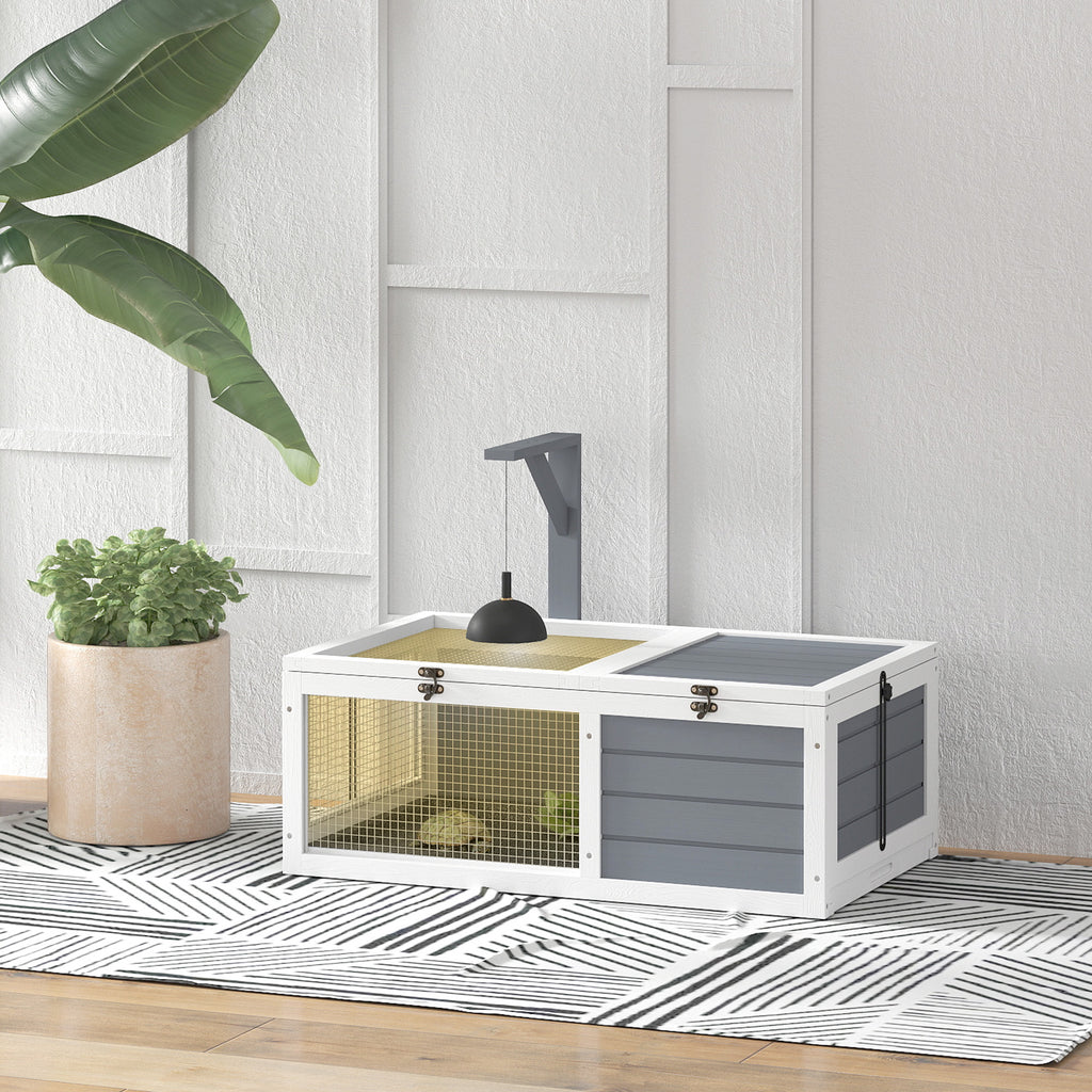 Maison enclos cage pour petit animal tortue avec 2 espaces support de lampe 81 x 48 x 31,5 cm gris-9