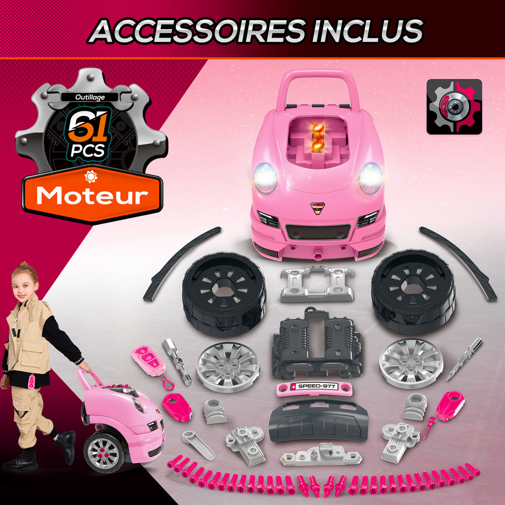 Camion mécano 2 en 1 jouet bricolage enfant jeu d'imitation mécanicien nombreux qccessoires total de 61 pièces rose-4