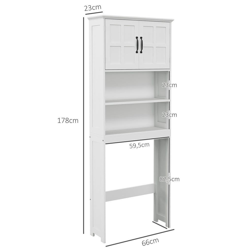 Meuble WC dessus de toilette armoire de rangement de salle de bain avec niches placard à double porte étagère réglable-2