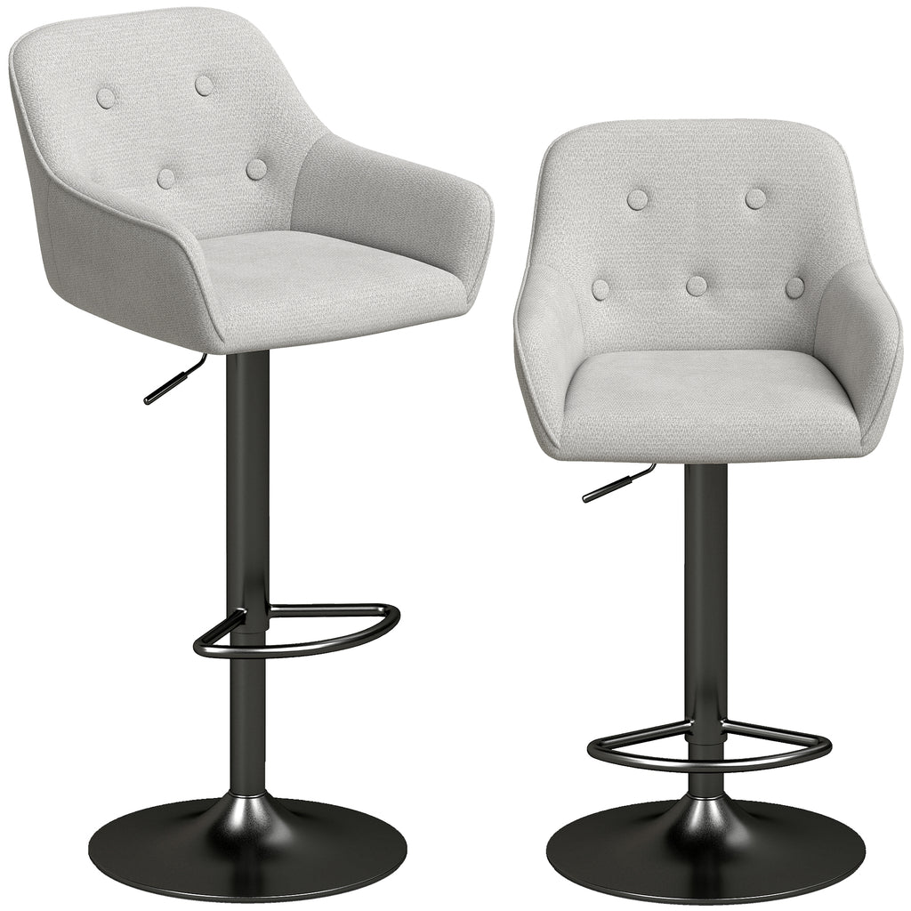 Tabourets de Bar Lot de 2, Chaises de Bar en Chenille, Hauteur Réglable, Pivotant 360°, Dossier et Repose-Pieds, Gris-0