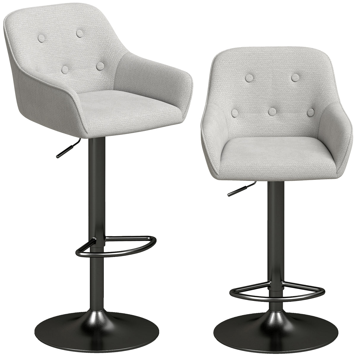 Tabourets de Bar Lot de 2, Chaises de Bar en Chenille, Hauteur Réglable, Pivotant 360°, Dossier et Repose-Pieds, Gris-0