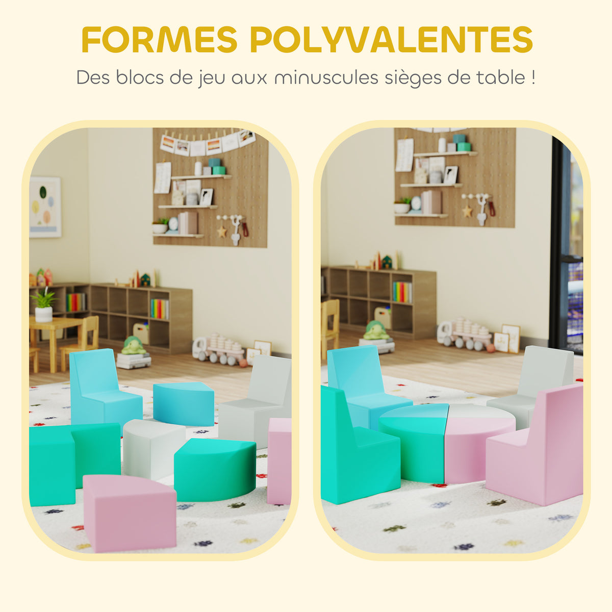 Parcours motricité bébé 8PCS, module motricité bébé mousse EPE et housse en PU, design table et chaises, multicolore-3