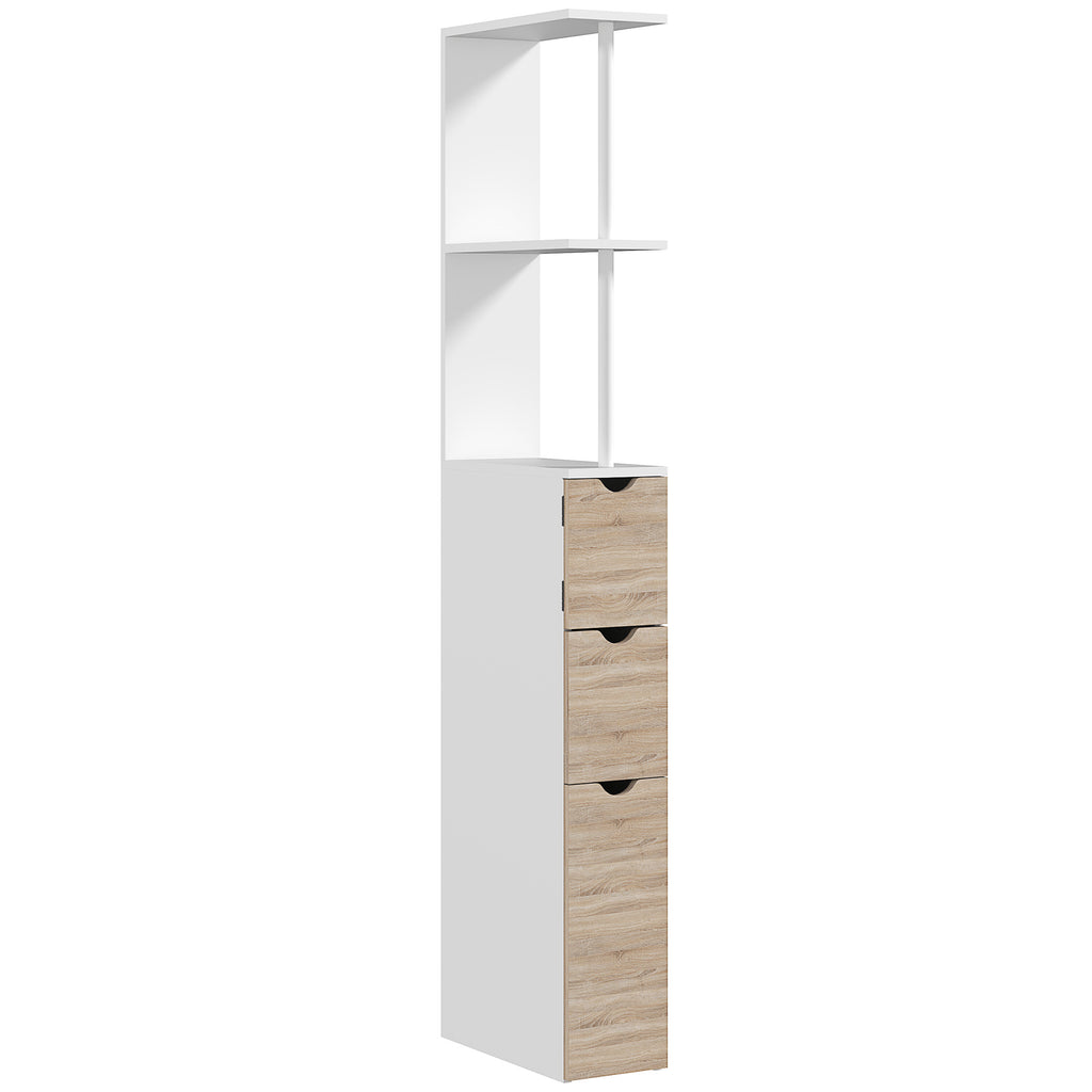 Meuble colonne salle de bain armoire de salle de bain avec tiroirs étagères ouvertes placard 15 x 33 x 136,8 cm blanc-0