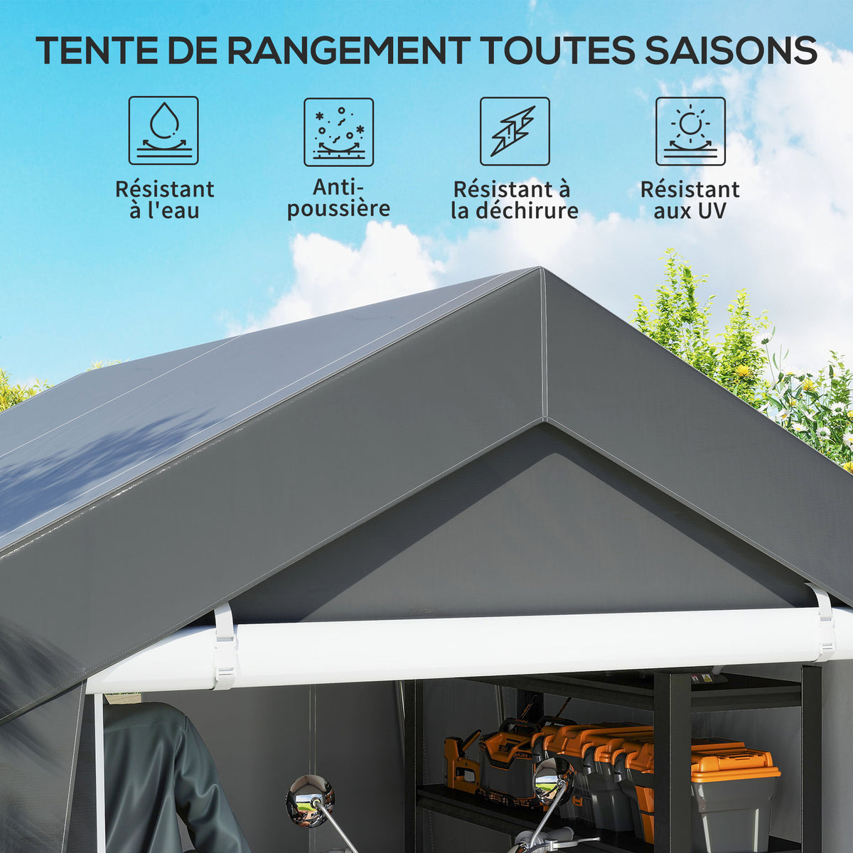 Abri de jardin tente de stockage portable pour extérieur avec cadre en acier galvanisé et grande porte 3 x 3 m gris-3