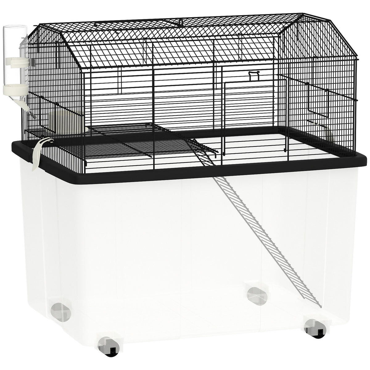 Cage hamster cage rongeur 2 étages avec roulettes plate-forme et échelle en fil d'acier 57 x 43 x 57 cm noir-0