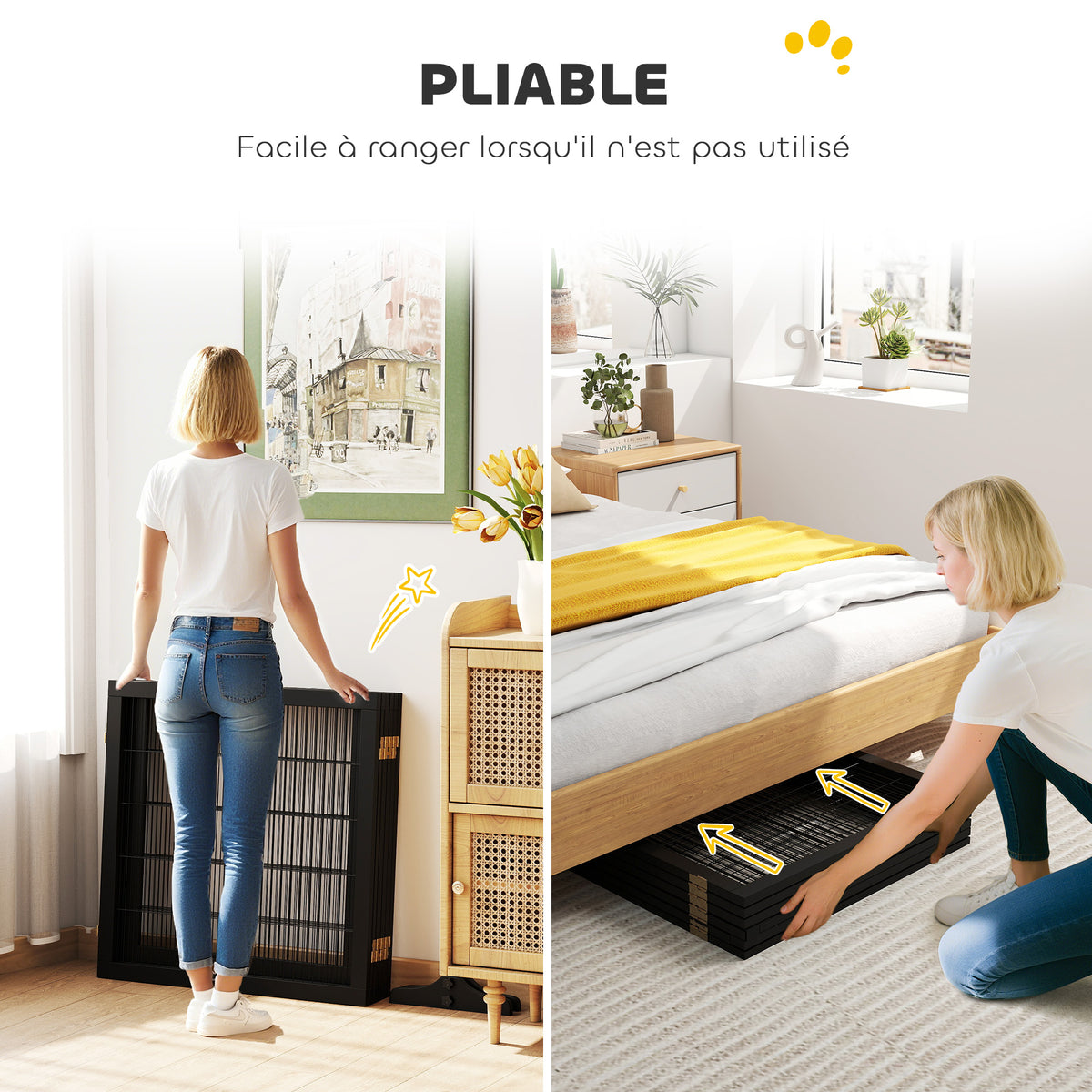 Barrière de sécurité pour chien barrière pliable à 6 panneaux avec pieds amovibles 432 x 36 x 70 cm noir-4