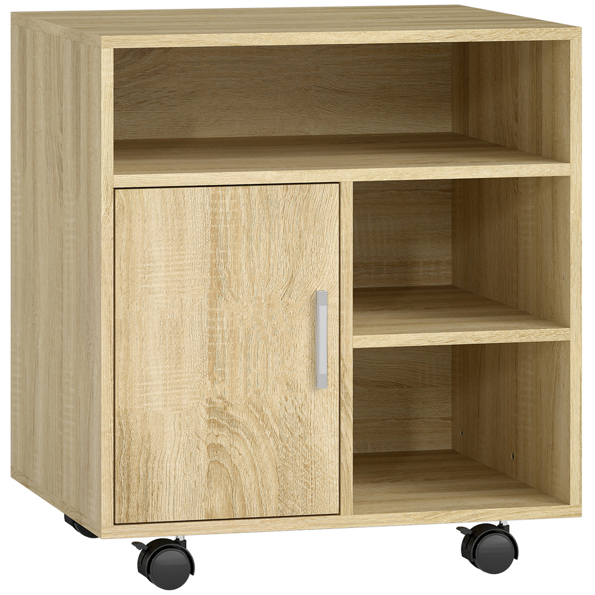 Support d'imprimante organiseur bureau caisson placard porte 3 niches + grand plateau panneaux particules bois naturel-0