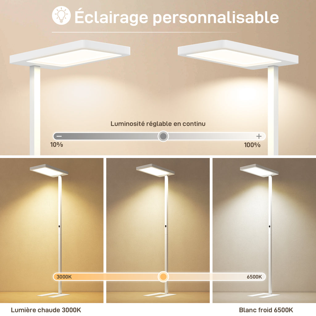 Lampadaire sur pied salon LED dimmable spectre complet pour le soin des yeux télécommande 60 x 32 x 196 cm blanc-3