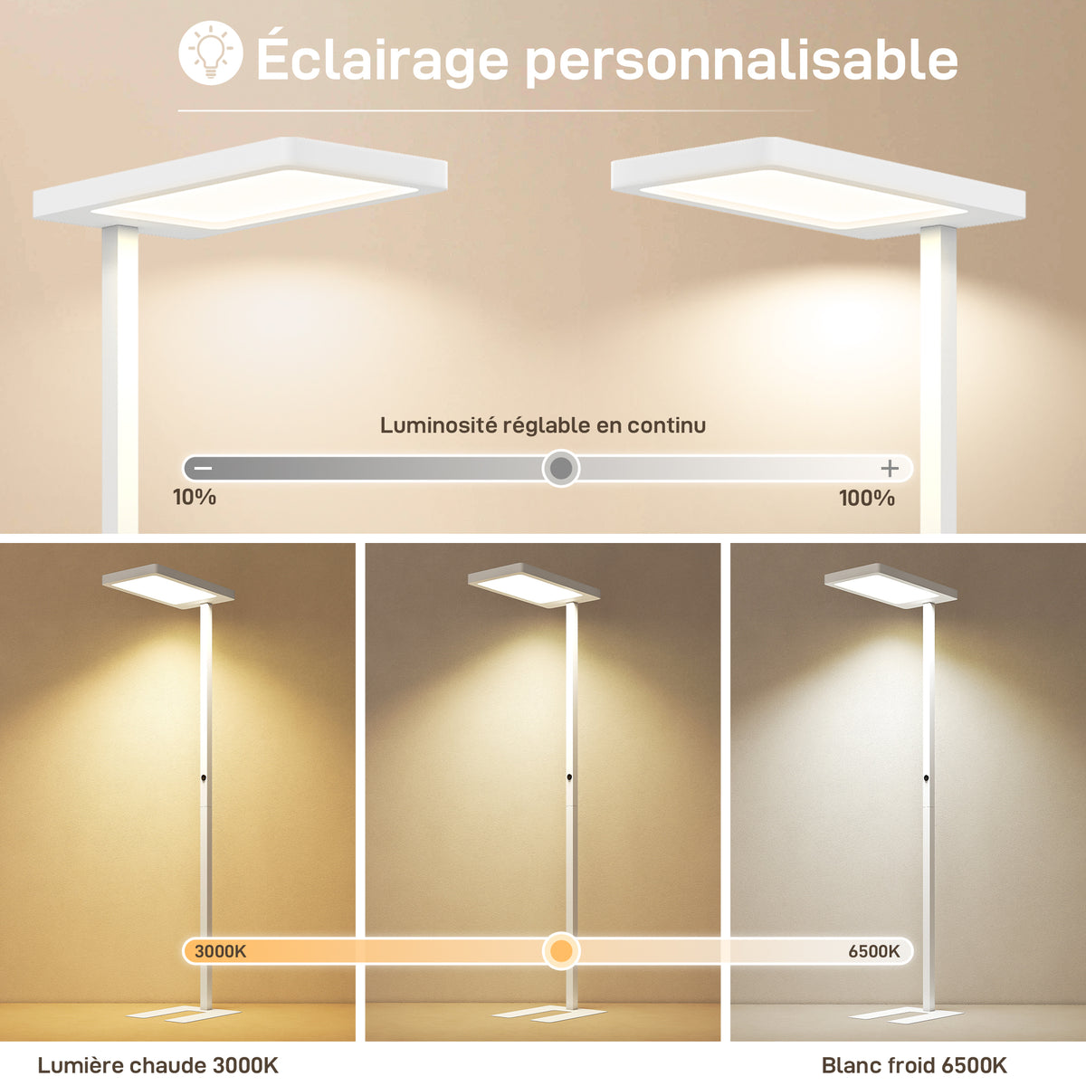 Lampadaire sur pied salon LED dimmable spectre complet pour le soin des yeux télécommande 60 x 32 x 196 cm blanc-3