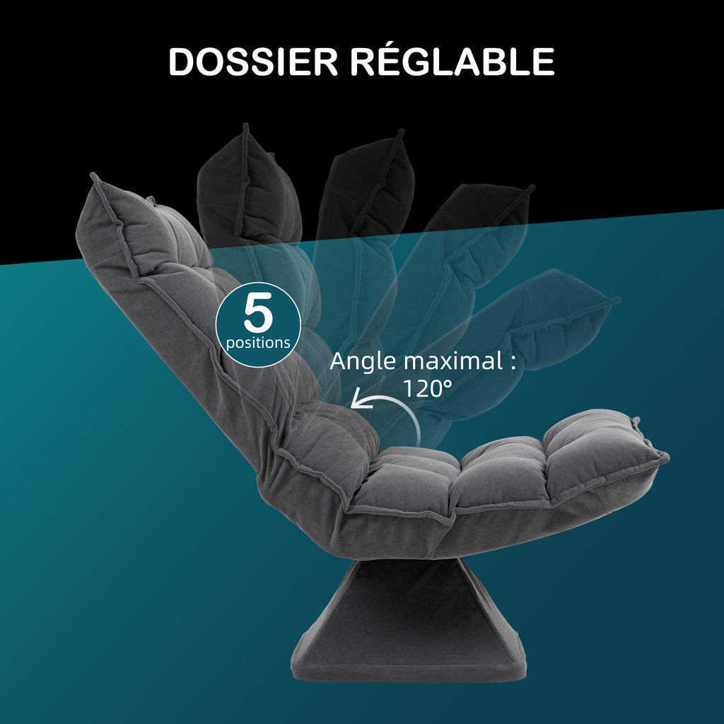 Fauteuil relax fauteuil salon design capitonné inclinaison dossier réglable pivotant 360° gris chiné-3