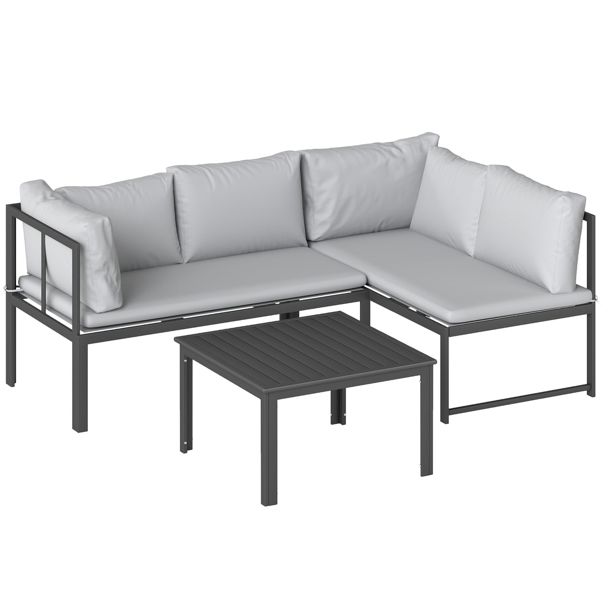 Salon de Jardin Mobilier de Terrasse 3 Pièces 4 Places Modulable avec Accoudoir Réglable Coussins Épais 16cm Gris-0