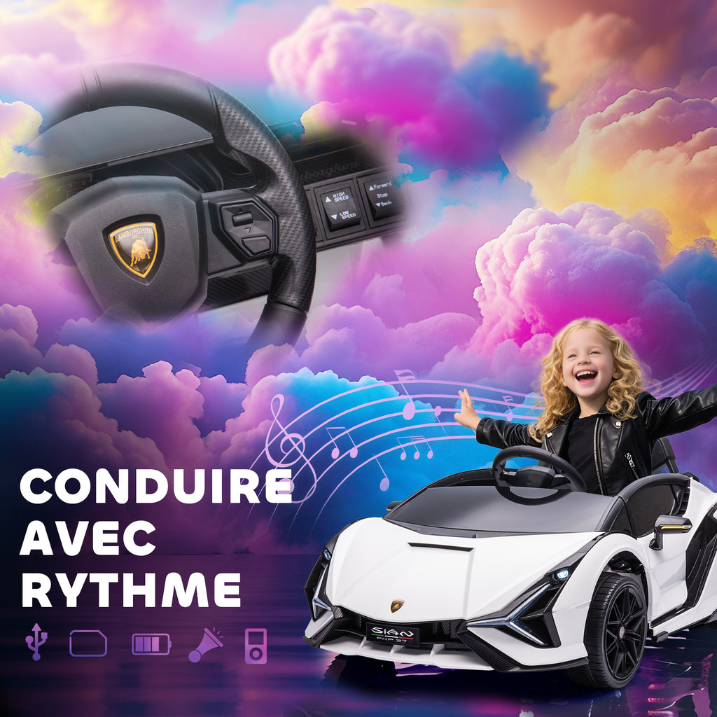 Voiture électrique Enfants de Sport Véhicule électrique Lamborghini Sian 12 V - V. Max. 5 Km/h avec Télécommande 2,4G Effets sonores + Lumineux Blanc-5