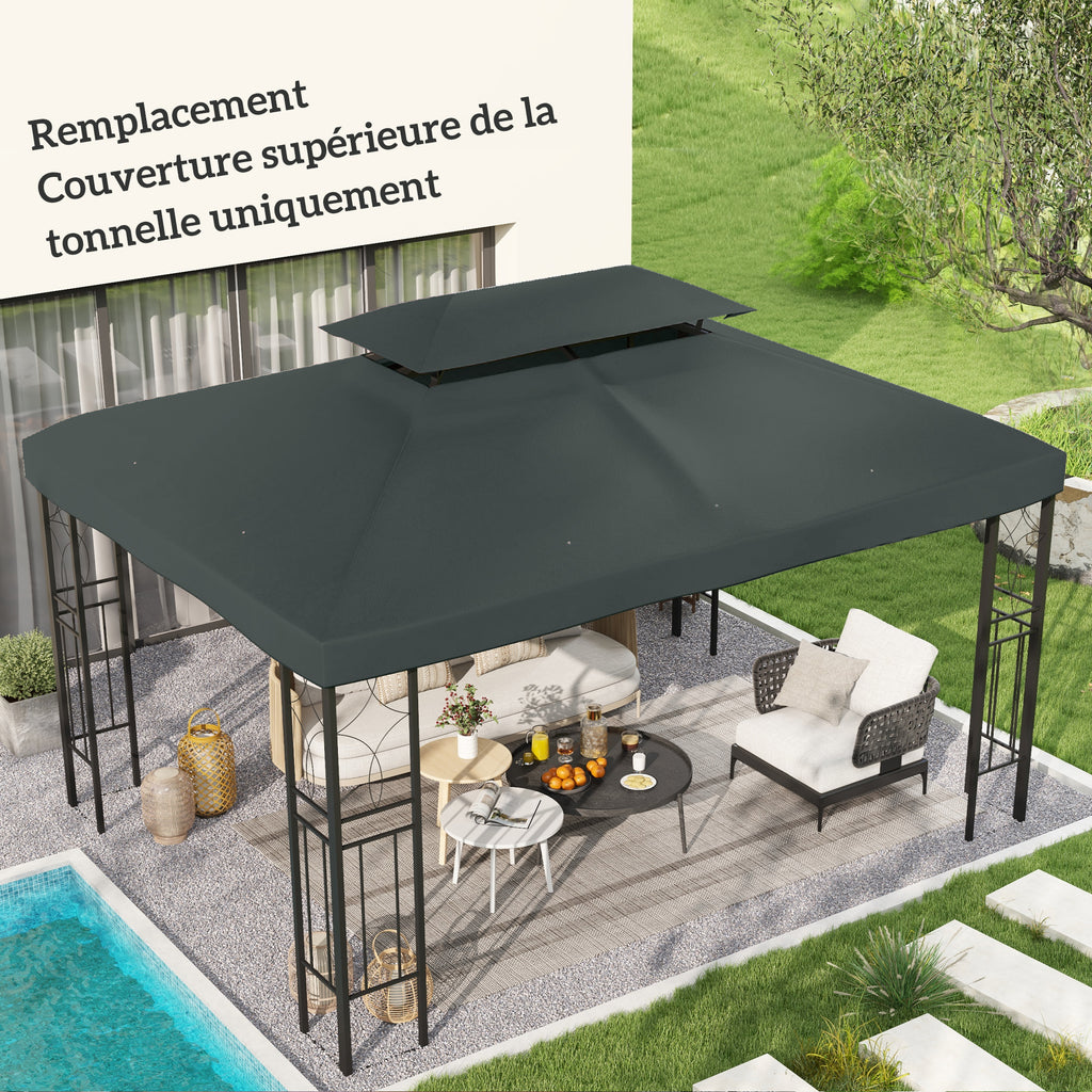 Toile de rechange pour pavillon tonnelle tente 3 x 4 m polyester haute densité 180 g/m² gris-1