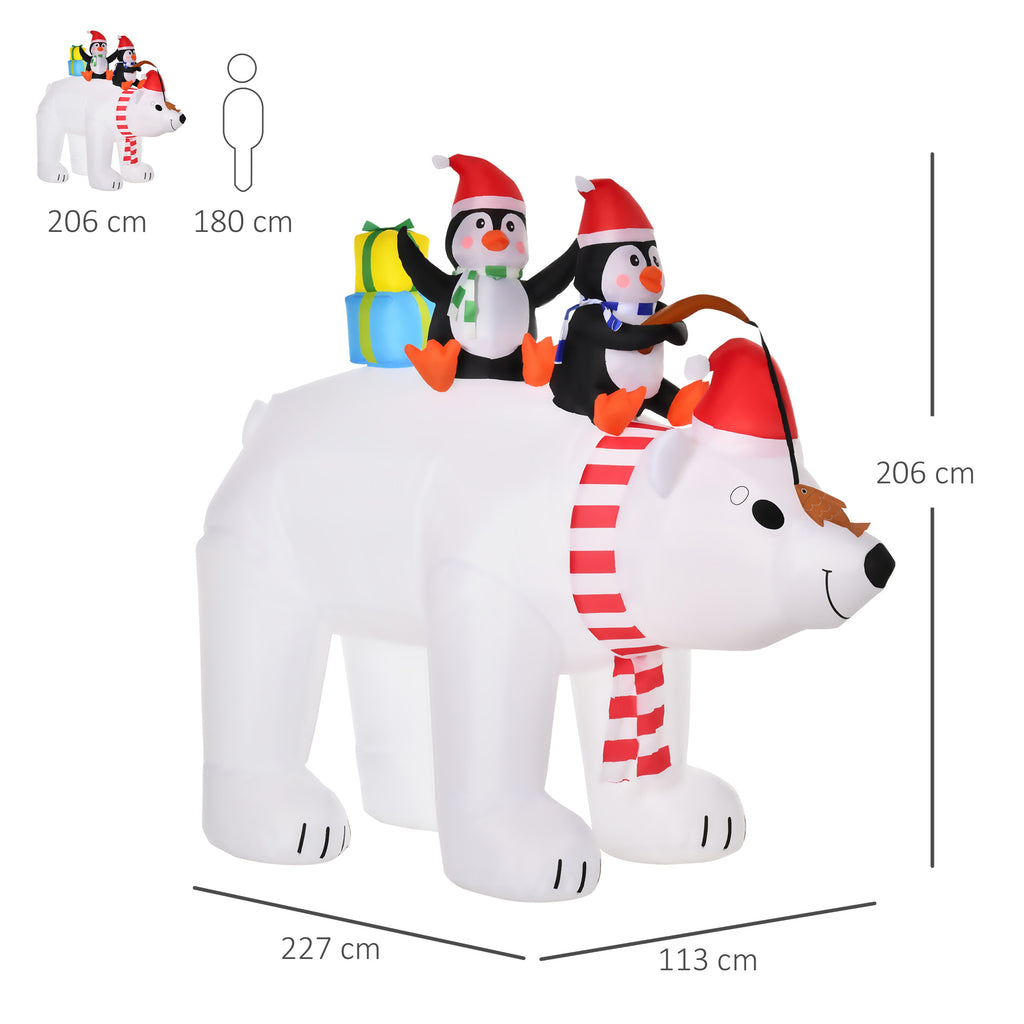 Ours Polaire Gonflable de Noël avec Lumières LED 206cm Décoration Gonflable de Noël Imperméable avec 2 Pingouins-2