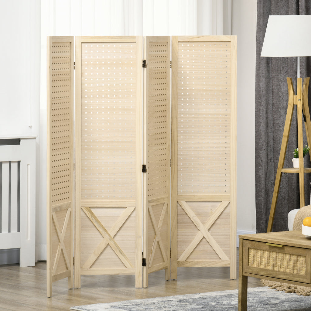 Paravent intérieur en bois 4 panneaux séparateur de pièce pliable panneau perforé 152 x 1,7 x 144,5 cm bois naturel-8