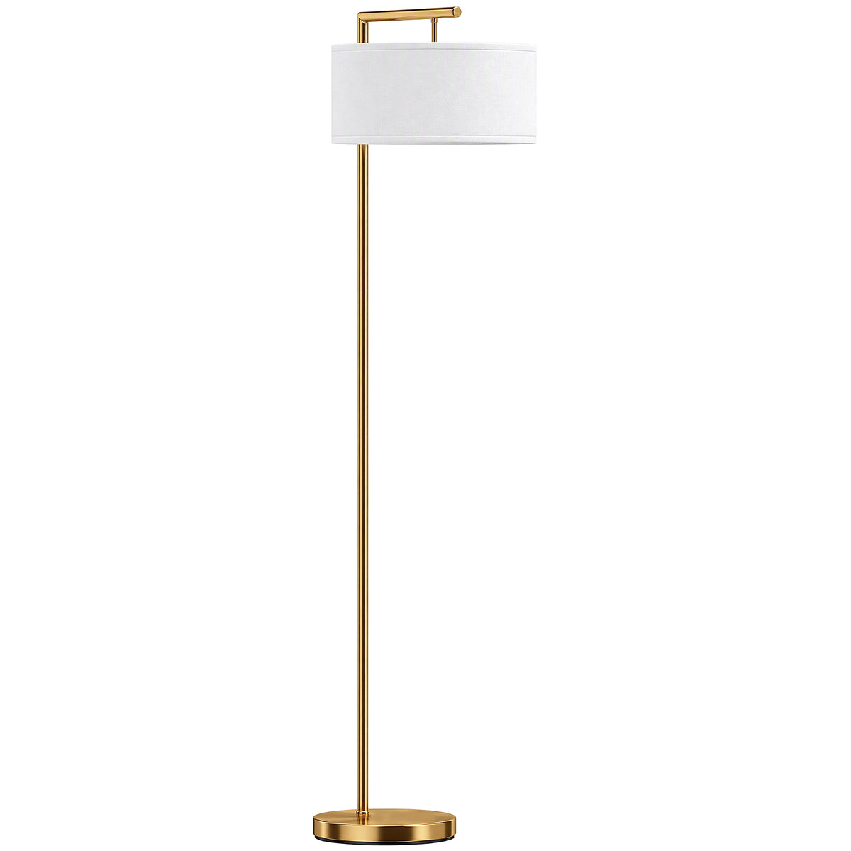 Lampadaire lampe à pied abat-jour en tissu de lin base ronde stable pour salle bureau or et blanc-0