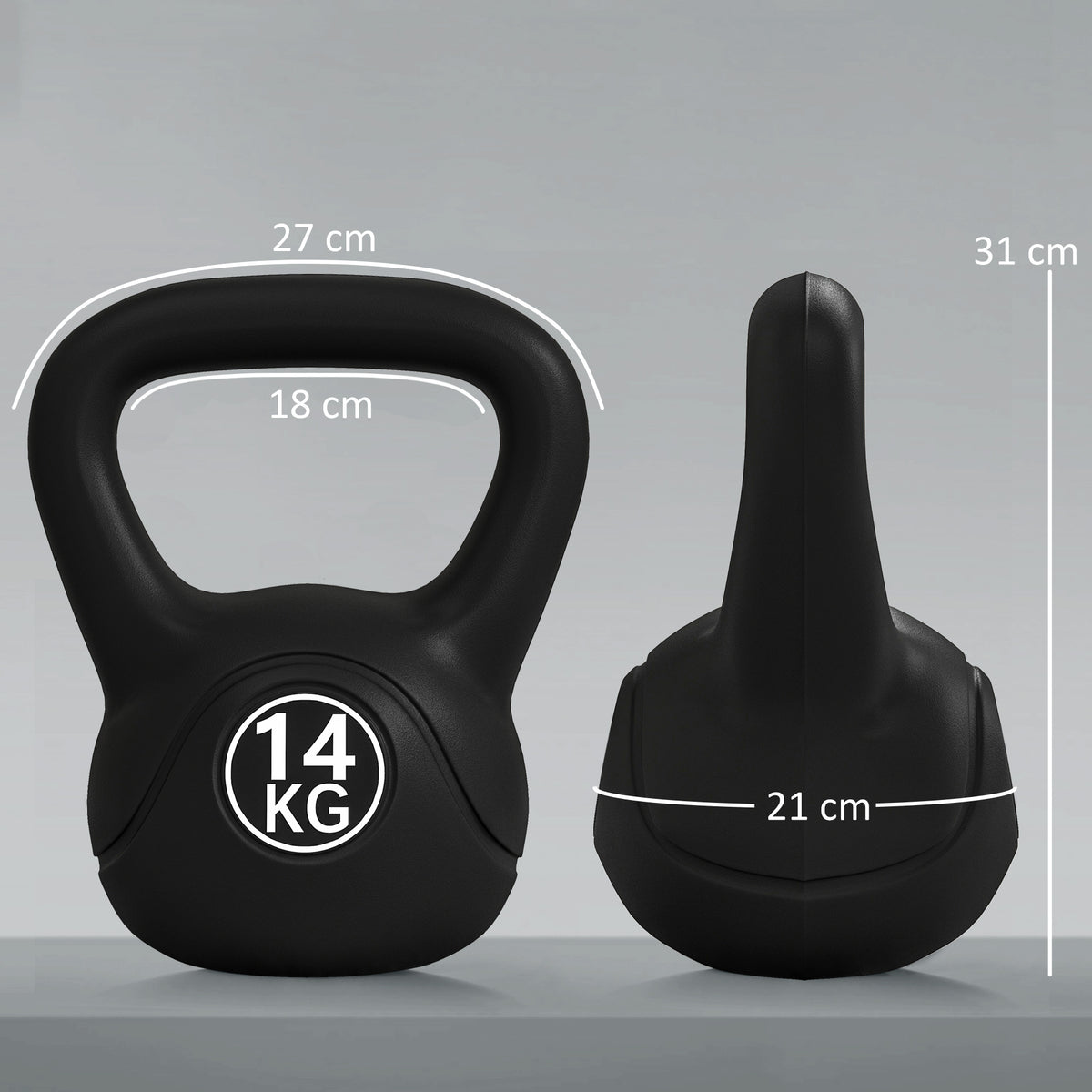 Kettlebell 14 kg, haltère avec poignée ergonomique, haltère à boule, musculation, entraînement, 27 x 21 x 31 cm noir-2