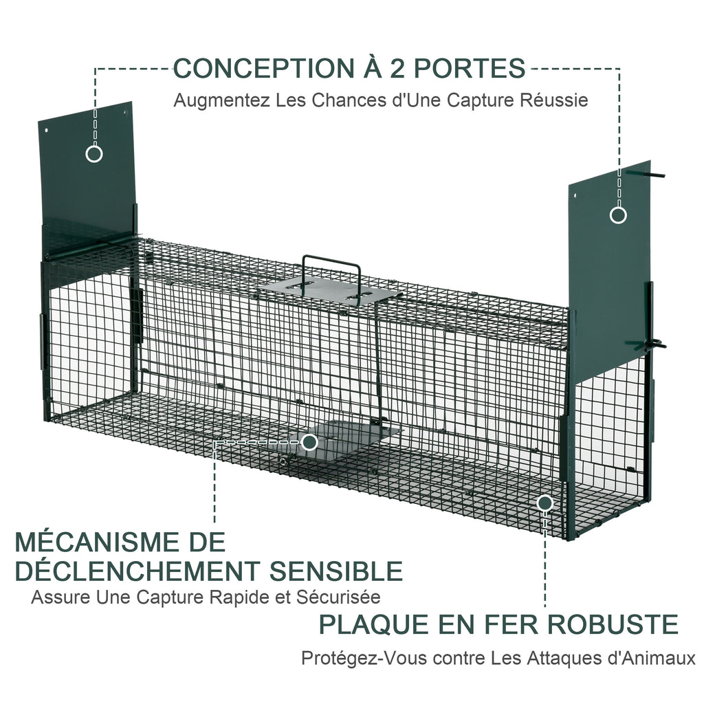 Piège Vivant Cage Attrape 100x25x28cm Piège Fouine pour Martres, Rats, Souris - 2 entrées + poignée - métal vert-3