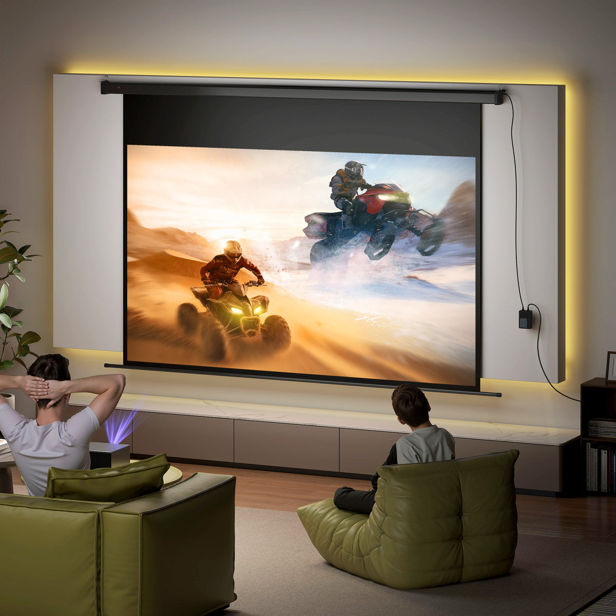 Écran vidéoprojecteur 100 Pouces, 16:9 4K HD montage mural ou plafond, panneau de commande et télécommande-1