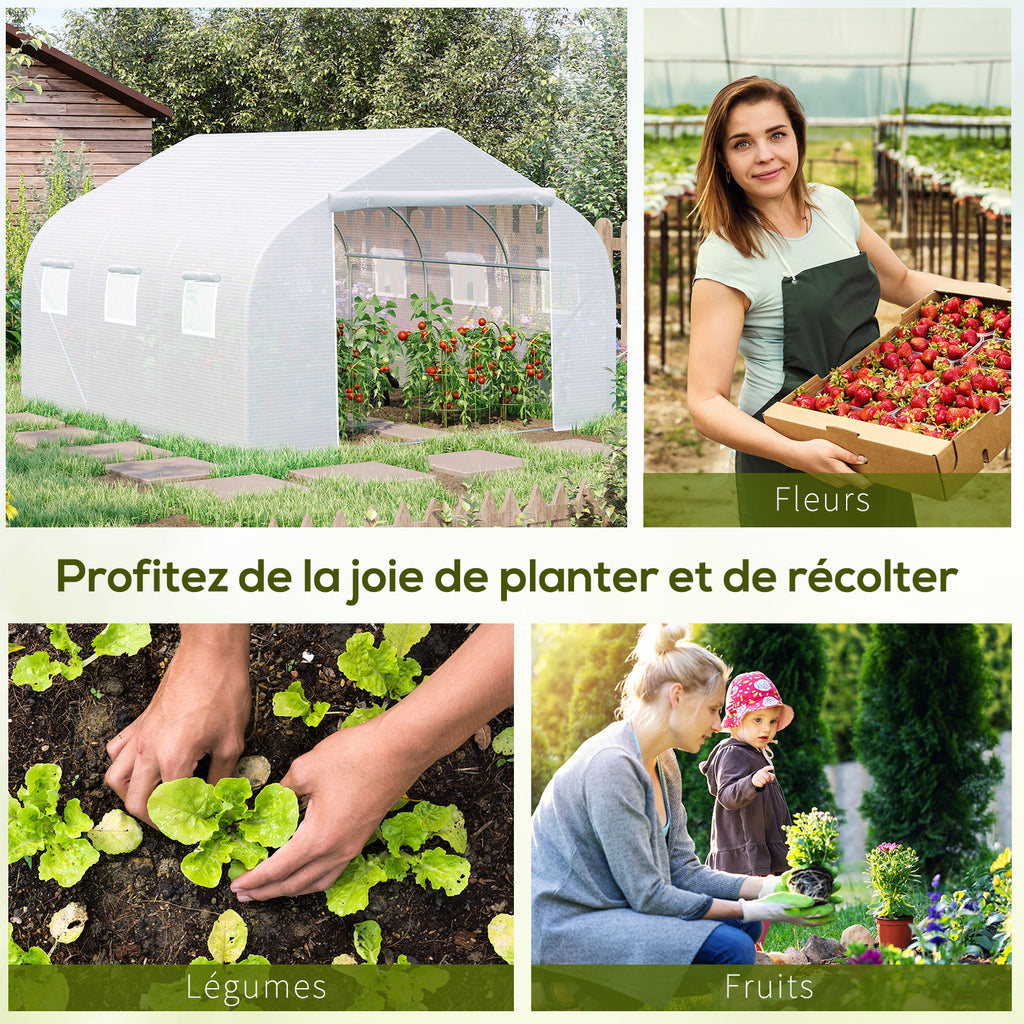 Serre Tunnel de Jardin 10,5 m² dim. 3,5L x 3l x 2H m Porte + 6 fenêtres enroulables Acier galvanisé bâche PE Haute densité Blanc-6