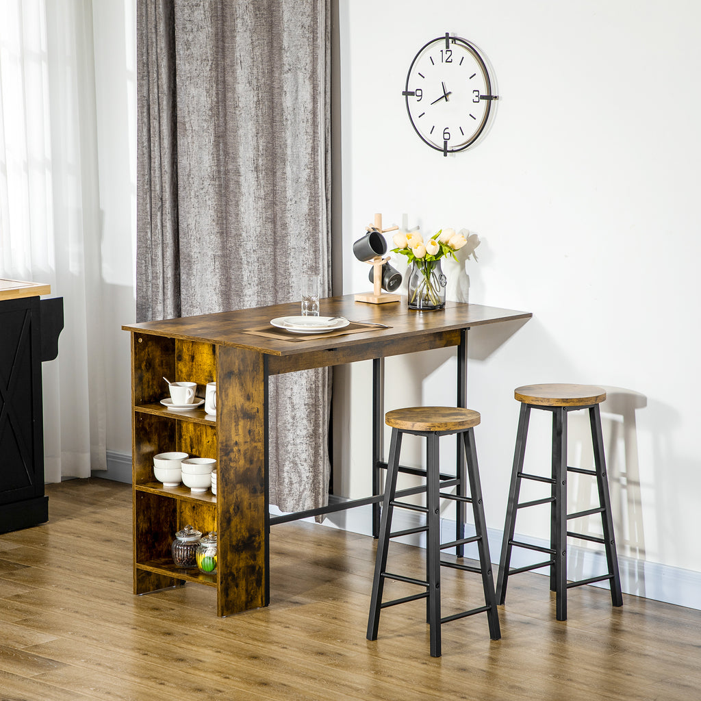Ilot centra table de bar plateau latéral  rabattable et 3 étagères 120 x 76 x 91,4 cm Brun Rustique-9