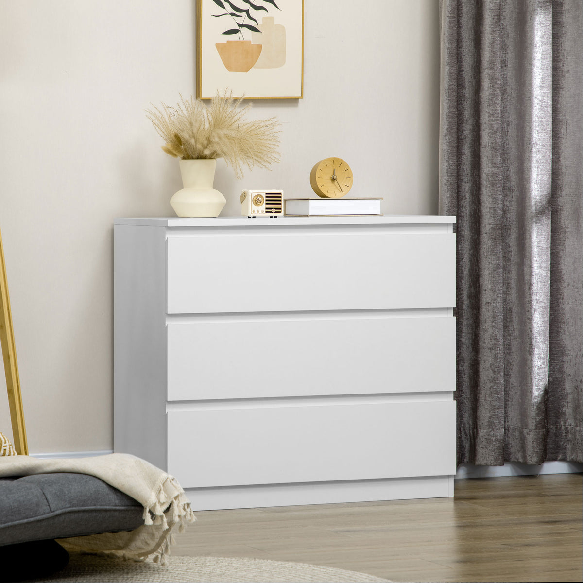 Commode 3 tiroirs, Meuble de rangement épuré pour chambre, intérieur, 80l x 39P x 73H cm-1