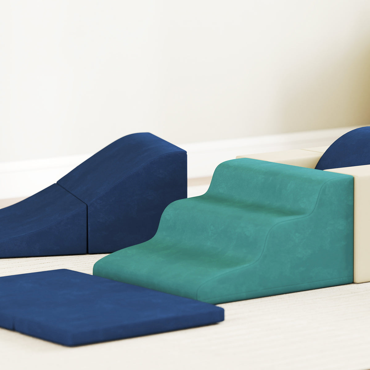 Parcours motricité bébé 7PCS, module en mousse avec housse en velours et base antidérapante, bleu-9