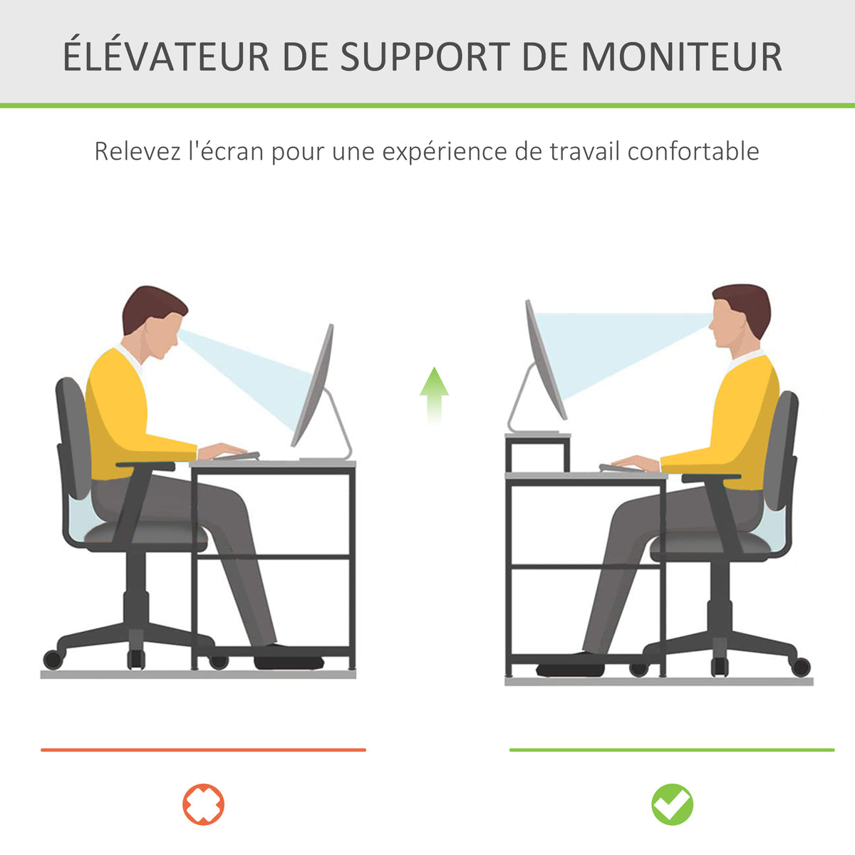Support d'écran, Ordinateur portable Socle TV Ordinateur de bureau Organisateur avec tiroir Bambou-3