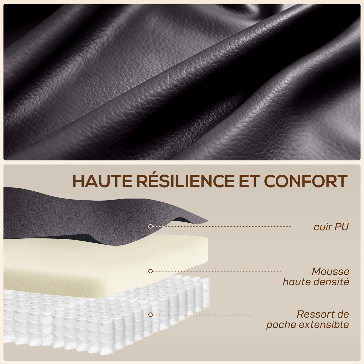 Fauteuil inclinable de massage et chauffage, fauteuil de relaxation, dossier réglable, pivotant 360°, 82x99x103cm, marron-5