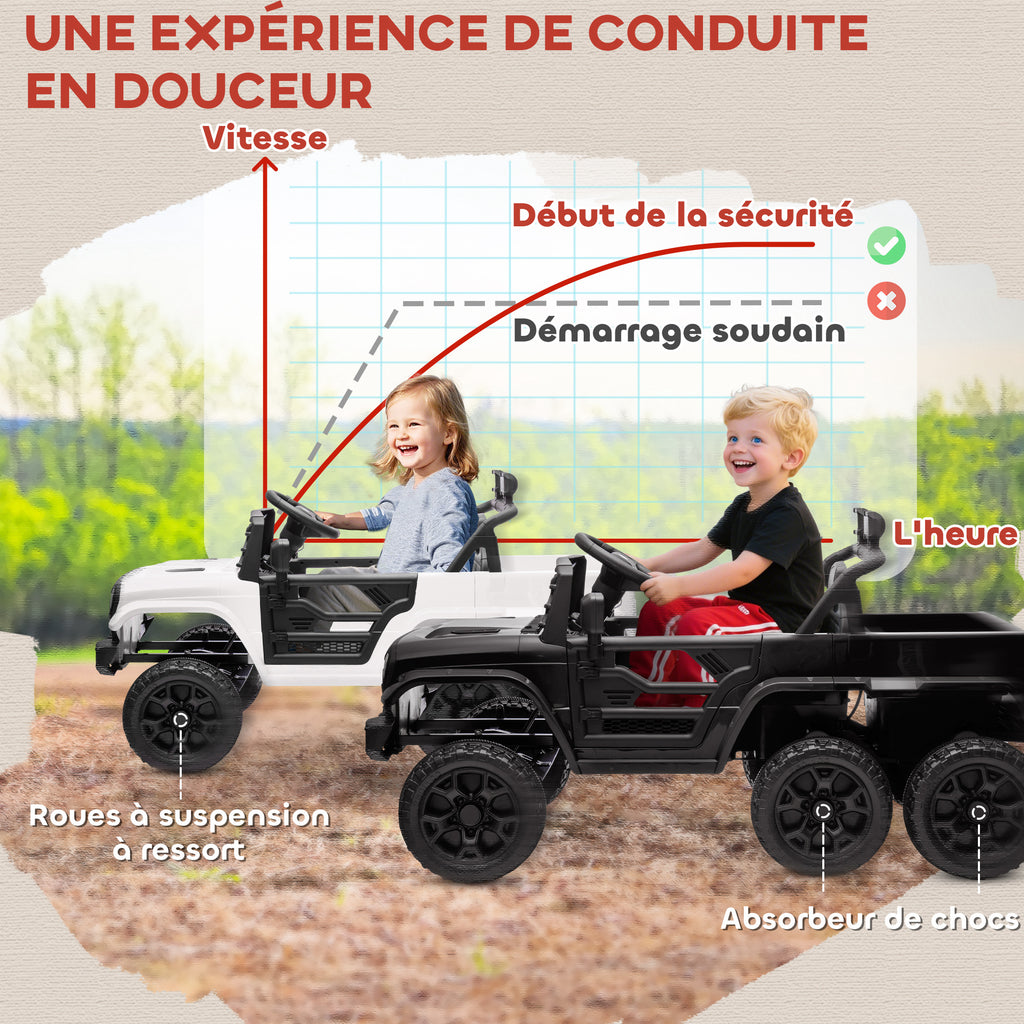 Voiture électrique enfant buggy électrique enfant 2 moteurs 12 V 3 vitesses remorque arrière 122L x 62,5l x 65H cm noir-7